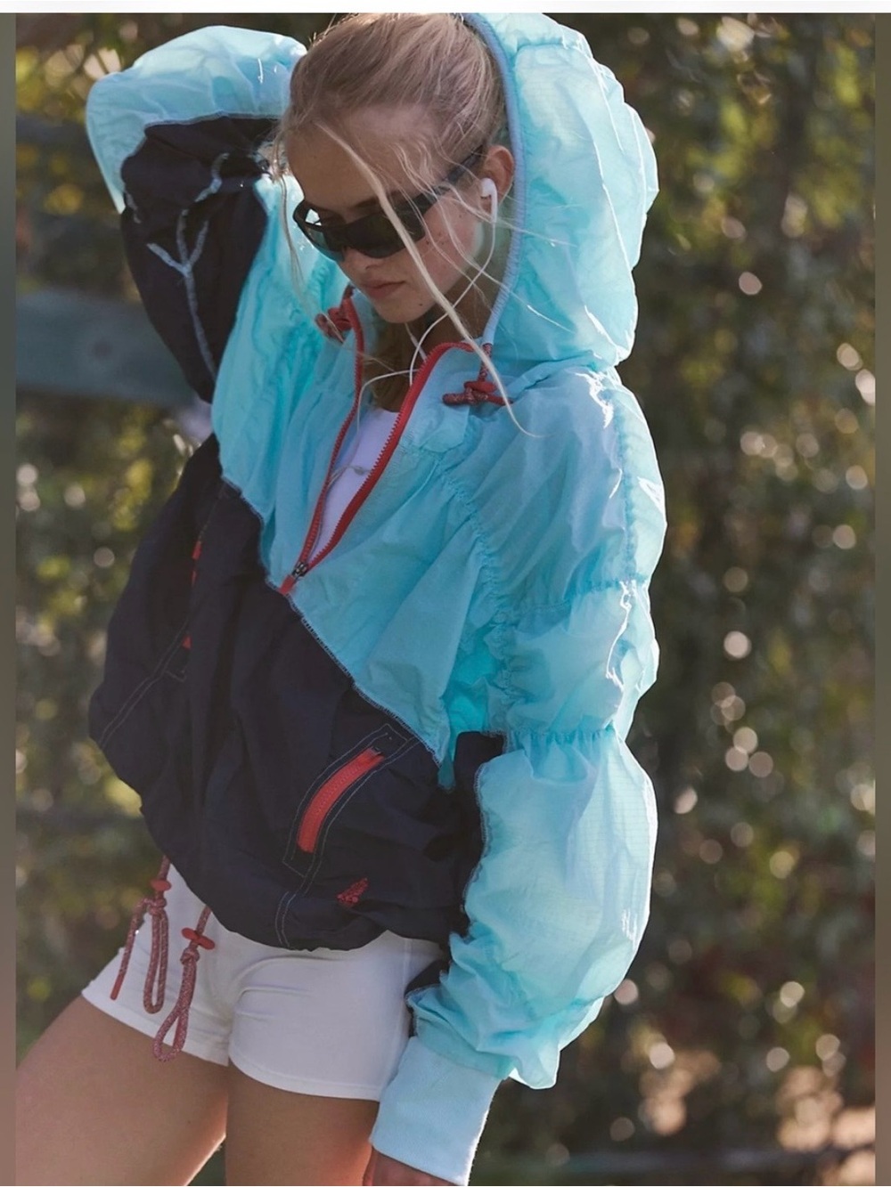 Free People Movement Navy and Aqua Windbreaker